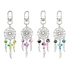 4Pcs Woven Net/Web with Wing Alloy & Synthetic Turquoise Cross Round Pendant Decoration HJEW-JM03055-1