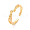 925 Sterling Silver Micro Pave Clear Cubic Zirconia Adjustable Cuff Rings for Women RJEW-G351-04G-4