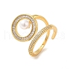 Ring Brass Micro Pave Clear Cubic Zirconia with Resin Pearl Cuff Rings for Women RJEW-G311-02B-G-1