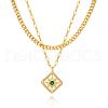 2Pcs Brass Green Cubic Zirconia Pendant Double Layer Necklaces FS-WG0C34D-02-2