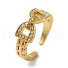 Rack Plating Arch Buckle Brass Micro Pave Clear Cubic Zirconia Open Cuff Rings RJEW-H235-03G-1