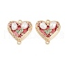Brass Enamel & Natural Pearl Heart with Flower Connector Charms KK-K351-52G-03-1