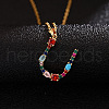 Brass Pave Colorful Cubic Zirconia Initial Pendant Necklaces for Women FS-WG659DF-21-1