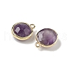 Brass Pave Natural Amethyst Faceted Flat Round Charms G-U028-03G-03-2
