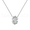Oval Rhodium Plated 925 Sterling Silver Pave 8A Clear Cubic Zirconia Pendant Cable Chain Necklaces for Women NJEW-F330-05P-1