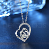 Mother's Day Brass Micro Pave Clear Cubic Zirconia Mother and Baby Heart Pendant Necklaces for Women NJEW-C085-01B-P-1