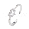 Clear Cubic Zirconia Hollow Heart Open Cuff Ring RJEW-C056-02P-1