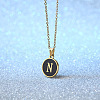Alloy Black Enamel Flat Round with Letter Pendant Necklaces for Women WG4B845-14-1