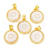 Natural White Shell Carved Sunflower Pendants KK-D537-03G-02-1