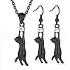 Cat Alloy Rhinestone Pendant Necklaces & Dangle Earring Sets FS-WGF21F1-03-3