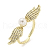 Wing Brass Micro Pave Clear Cubic Zirconia Cuff Rings RJEW-L113-006G-1