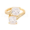 Square Brass Micro Pave Clear Cubic Zirconia Adjustable Rings RJEW-U009-03B-G-2