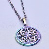 201 Stainless Steel Flat Round with Viking Knot Pendant Necklaces for Women Men FS-WGDB207-03-1