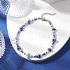 Natural Blue Aventurine(Dyed & Heated) Chip & Resin Evil Eye & Glass Seed Beaded Anklets for Women AJEW-AN00694-1