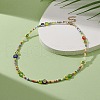 Flower & Smile Face Acrylic & Seed Beaded Necklace for Women NJEW-JN04303-5
