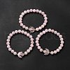 Natural Rose Quartz Moon and Star Beaded Stretch Bracelet for Women G-G997-C05-1