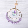Double Round Ring Chip Natural Amethyst Window Hanging Pendant Decorations G-PW0007-089A-1