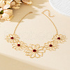 5 Flower Alloy Dark Red Enamel Bib Necklaces for Women FS-WGC9151-02-1