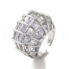 Brass Pave Cubic Zirconia  Open Cuff Rings for Women RJEW-M169-03P-3