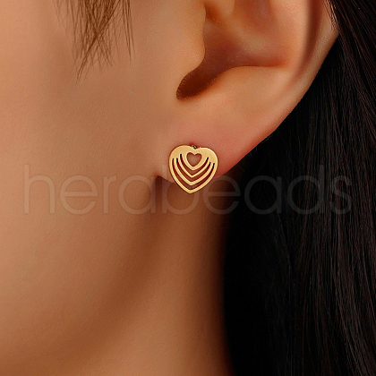 Elegant Vintage Gold Plated Stainless Steel Heart Stud Earrings for Women GU7632-2-1
