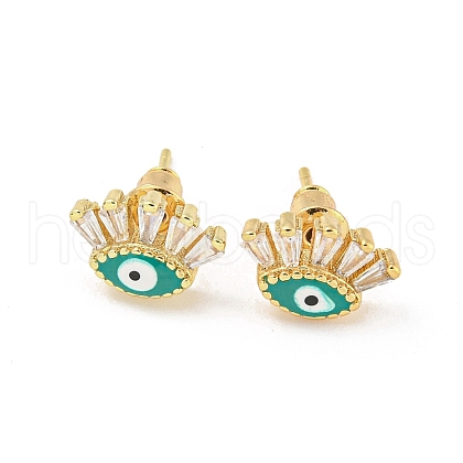 Evil Eye Real 18K Gold Plated Brass Stud Earrings EJEW-L269-103G-02-1