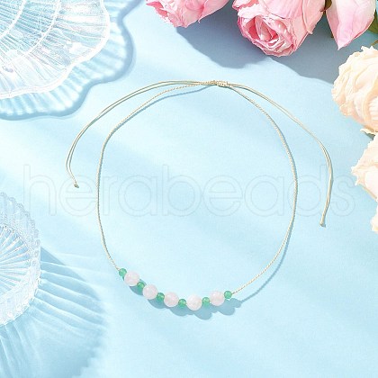 Adjustable Dyed Natural Malaysia Jade & Rose Quartz Round Beaded Braided Necklaces NJEW-JN05324-1