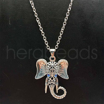 Alloy Pave Glass Cable Chain Blue-eyed Elephant Pendant Necklaces for Women HN3417-1-1