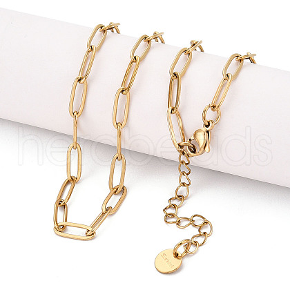 Ion Plating(IP) 304 Stainless Steel Paperclip Chain Necklace NJEW-D045-14G-03-1