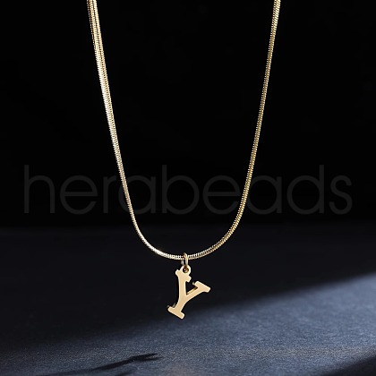 316 Surgical Stainless Steel Initial Pendant Flat Snake Chain Necklaces for Women WGC1053-25-1
