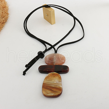 Rectangle Geometirc Resin Pendant Faux Suede Cord Long Necklaces FS-WG38481-02-1