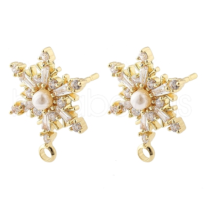 Brass Micro Pave Cubic Zirconia Stud Earring Findings KK-K371-34G-1
