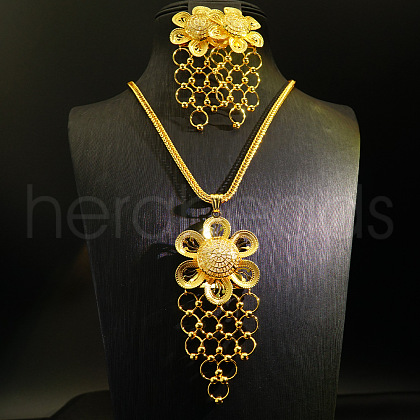 Flower Alloy Pendant Necklaces & Stud Earrings Sets FS-WG618C7-02-1