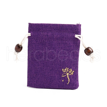Flower Print Linen Drawstring Gift Bags for Packaging Sachets PW-WG59299-03-1