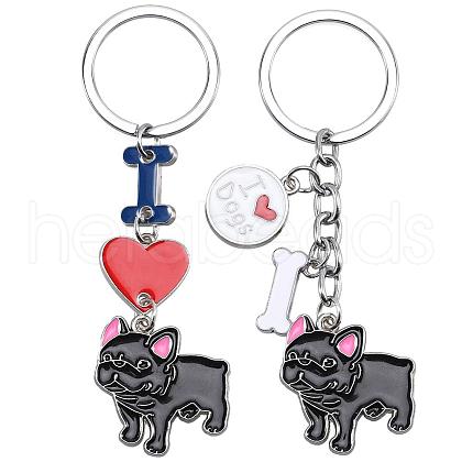 WEWAYSMILE 2 pcs Dog Keychain Car Keychain Pet Pendant Key-Ring Lovely Dog Key-ring Portable Metal Keychain Gift for Pet Lover Birthday Puppy Theme Party Supplies (Black Bulldog) JX793A-1