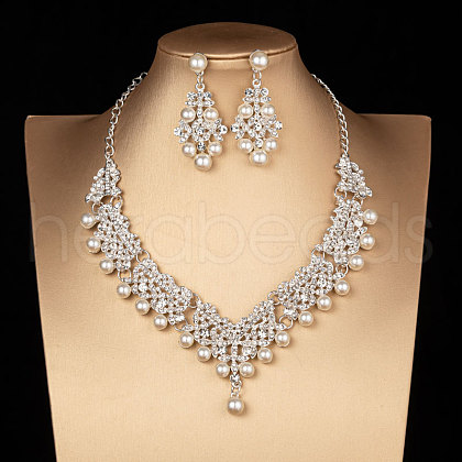 Alloy Rhinestone & Round Imitation Pearl Jewelry Sets FS-WGE40D6-05-1