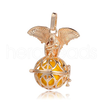 Golden Plated Brass Hollow Round Cage Pendants KK-J252-07G-1