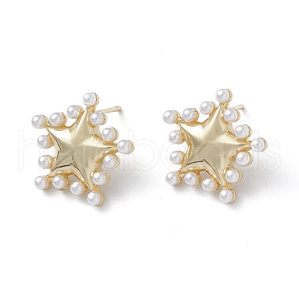 Long-Lasting Plated Brass Stud Earrings with Plastic Pearl for Women X-EJEW-A088-09G-1