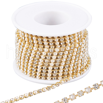 Plastic Pearl & Rhinestone Cup Chains CH-WH0013-01B-G-1