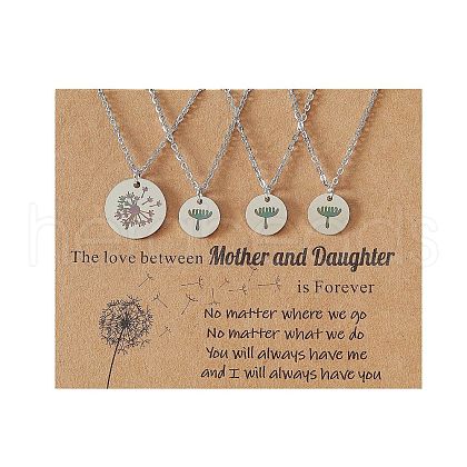 Mother and Daughter 304 Stainless Steel Dandelion Flat Round Pendant Necklaces for Women FS-WGEED69-06-1