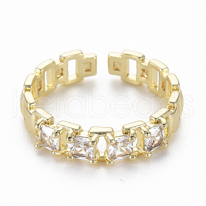 Brass Micro Pave Clear Cubic Zirconia Cuff Rings RJEW-Q164-016-NF-1