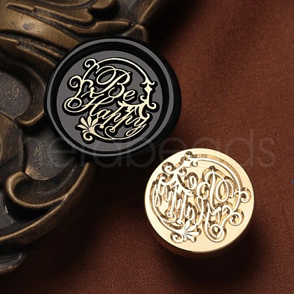 Be Happy Wax Seal Brass Stamp Heads AJEW-M038-01F-G-1