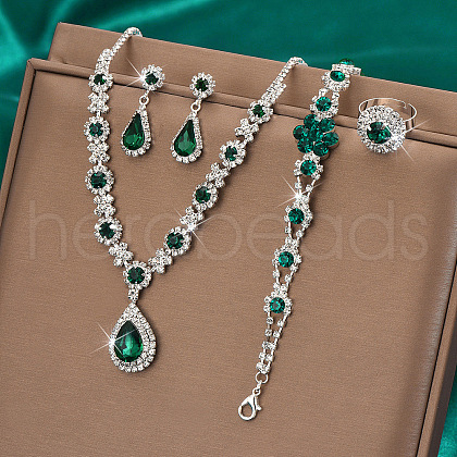 Fashionable Brass Rhinestone Bracelets & Earrings & Necklaces & Rings Sets FS-WG0E119-04-1