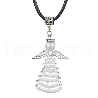 Seed Beads Loom Angel Pendant Necklaces NJEW-MZ00061-02-1