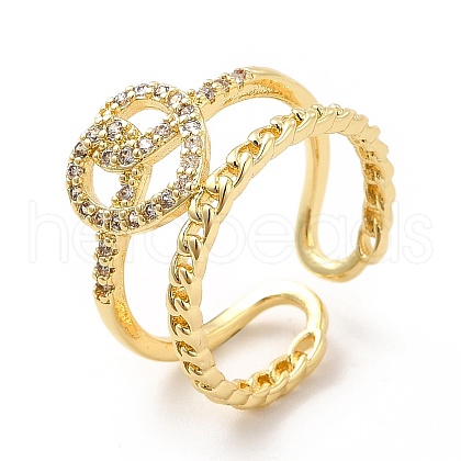 Clear Cubic Zirconia Heart Knot Open Cuff Ring KK-H439-26G-1