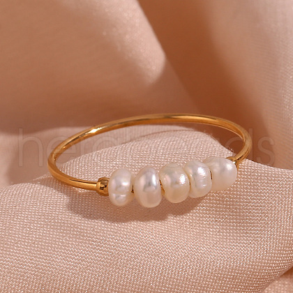 Mother's Day Jewellery Nuggets Stainless Steel & Natural Freshwater Pearl Beads Finger Rings WG1BE4A-05-1