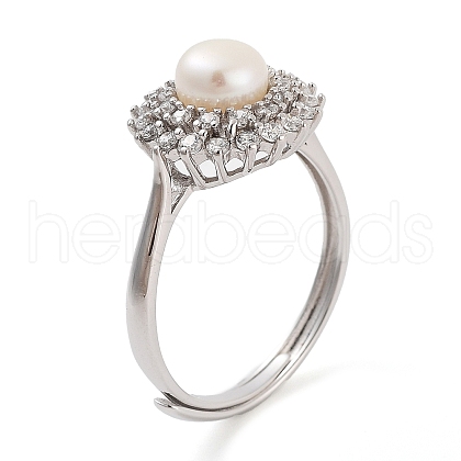 Mother's Day Jewellery Flower Natural Pearl & Cubic Zirconia Finger Rings STER-Z009-06P-1