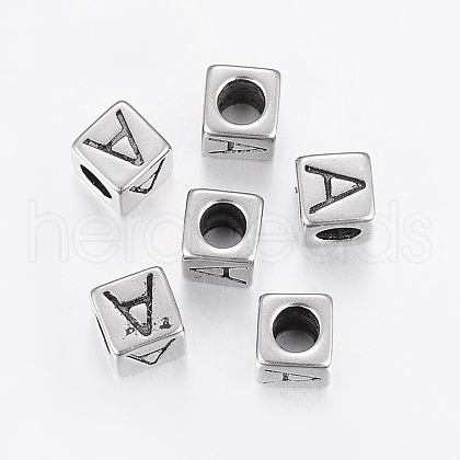 304 Stainless Steel Large Hole Letter European Beads STAS-H428-01AS-A-1