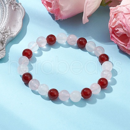 Round Natural Carnelian Beads Stretch Bracelets for Women BJEW-TA00568-01-1
