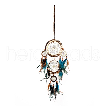 Indian Style ABS Woven Web/Net with Feather Pendant Decorations AJEW-B016-06-1