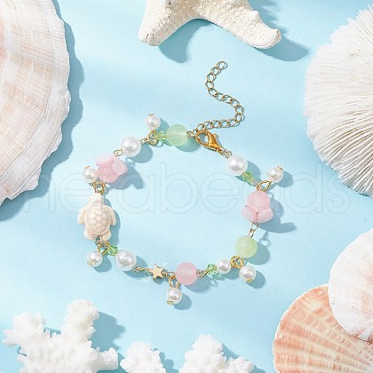 Synthetic Turquoise Beads Charm Bracelets BJEW-JB11849-02-1